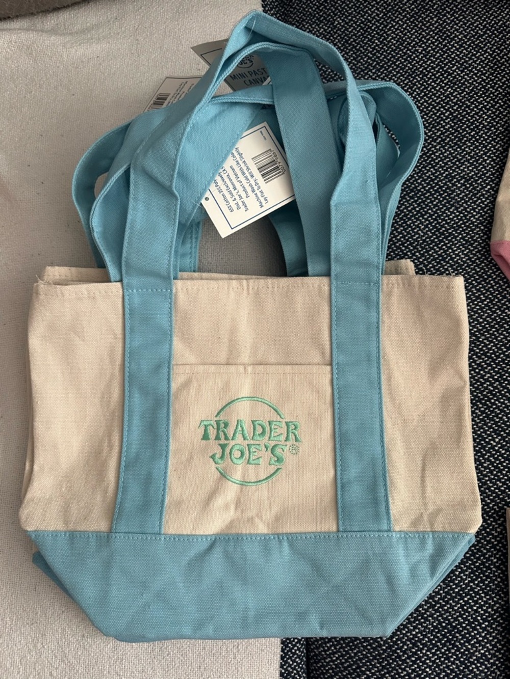Canvas Tote Bag in Light Blue and Cream